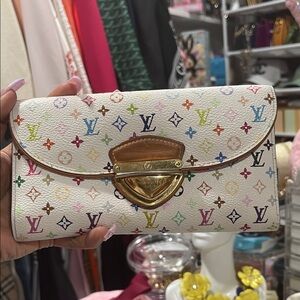 Louis Vuitton White Multicolor Monogram Clutch with Gold-Tone Hardware